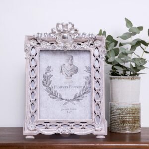 Elegant Vintage Baroque 5×7 Inches Tabletop Photo Frame | Antique Floral Design | Silver & Grey | Wedding & Anniversary Gift
