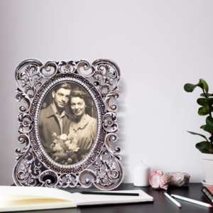 Burnish Silver Baroque 4×6 Inches Photo Frame | Vintage Scroll Design | Tabletop Photo Frame | Wedding & Anniversary Gift