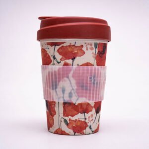 Red Tulip 400ml Eco-Friendly Bamboo Mug with Silicone Grip | Reusable & Dishwasher Safe Coffee Cup